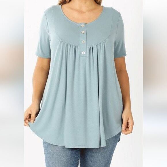 NEW Zenana Super Soft Henley Tunic Round Hem Buttons - Picture 1 of 6